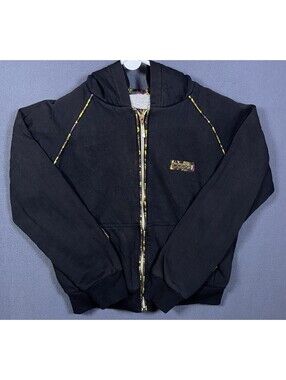 COOGI VTG 1990s 2000s BLACK STRETCH HOODIE HOODED JACKET EMBROIDERY CROPPED